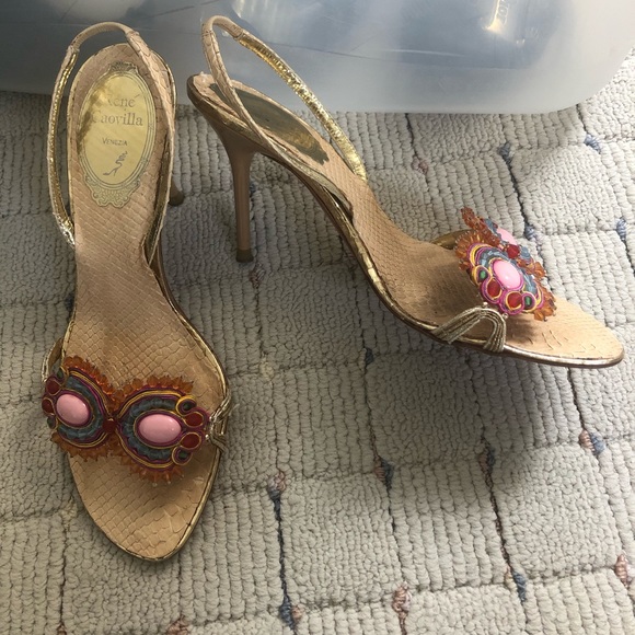 GORGEOUS Rene Caovilla Python Slingback Sandals 35 - Picture 4 of 7
